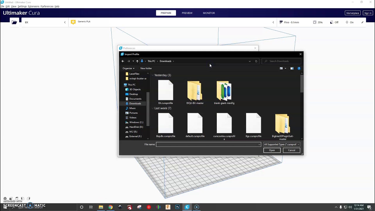 BiquBX How To Import Cura Profile