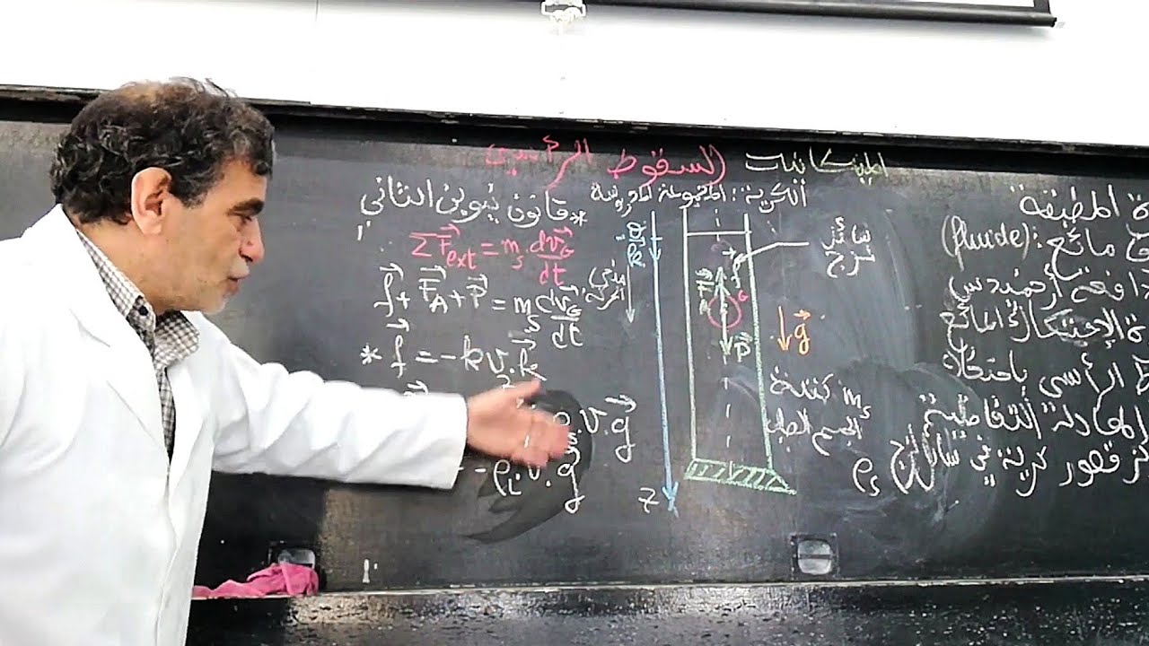 السقوط الرأسي لجسم صلب باحتكاك