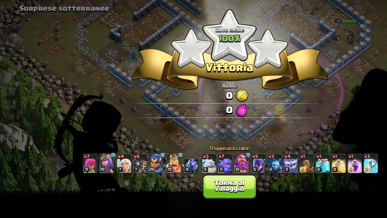 SFIDA SORPRESE SOTTERRANEE 3 STELLE FACILI CLASH OF CLANS GIOCATORE SINGOLO #clashofclans