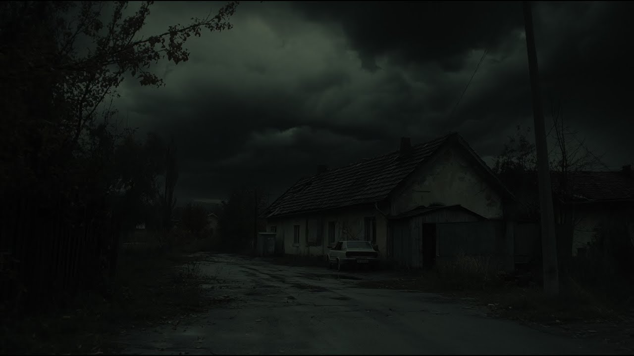 A Quiet Countryside Alley During a Thunderstorm | Peaceful Rural Night with Rain and Distant Thunder