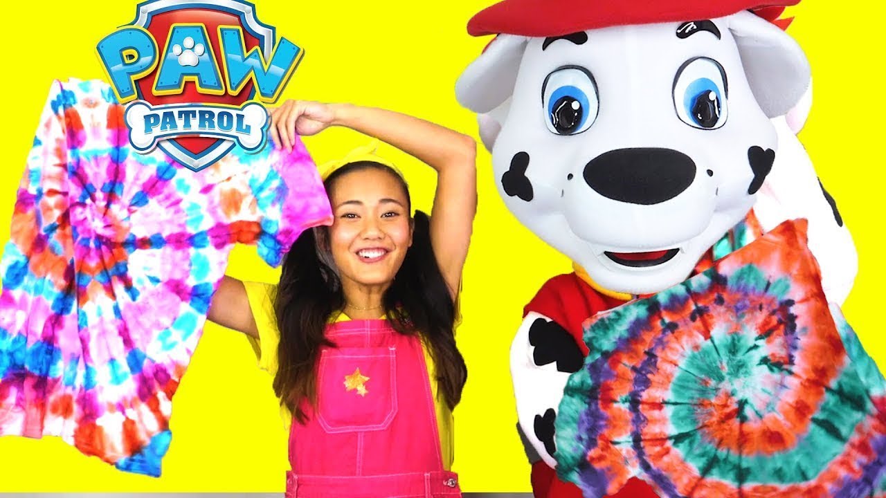 Ellie's DIY Tie Dye Shirt Challenge with Paw Patrol Marshall | Ellie Sparkles Videos for Kids