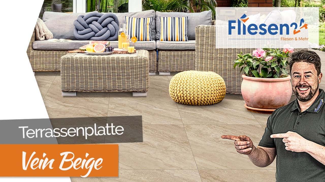 Mediterrane Natursteinoptik Terrassenplatte | Vein Beige 60x60 cm | 2 cm starkes Feinsteinzeug