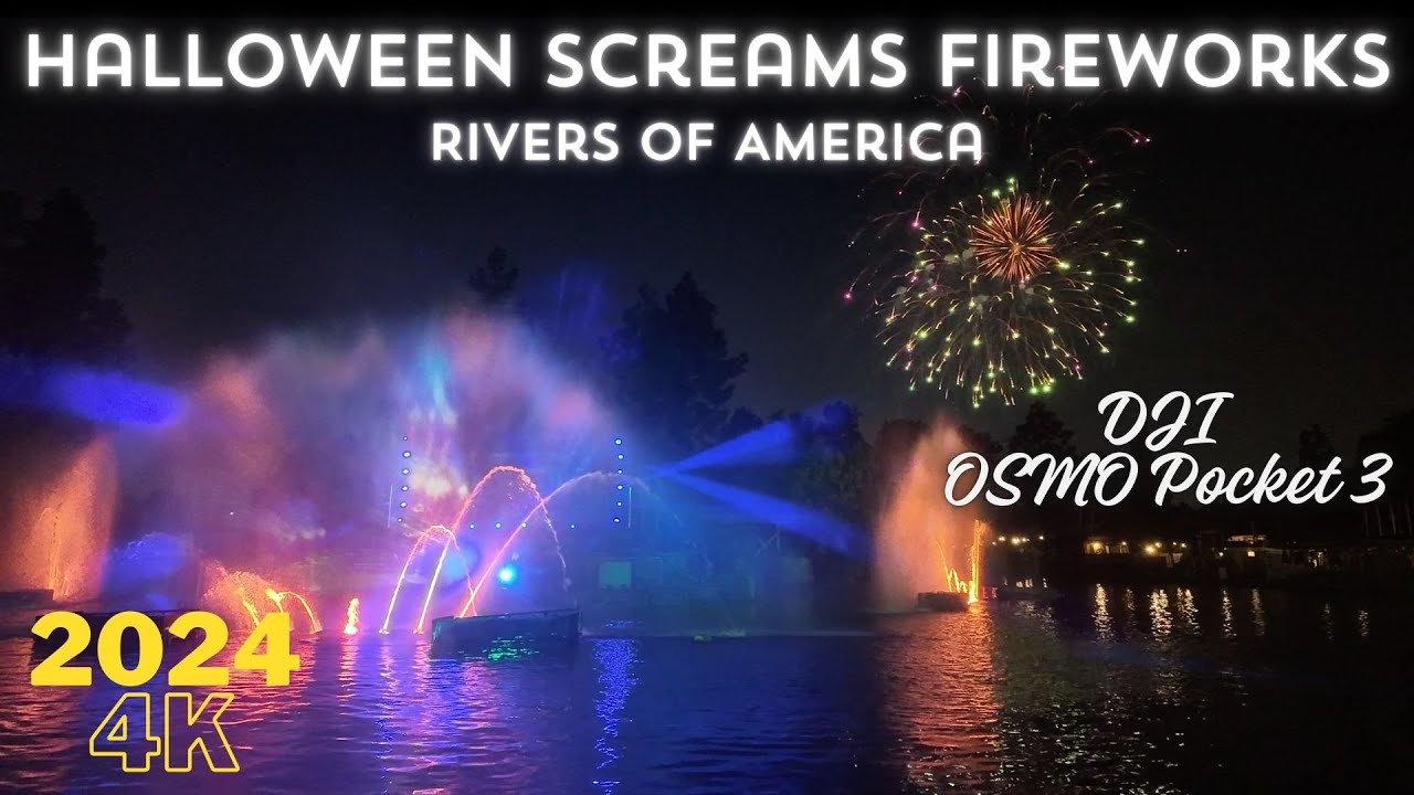 4K Halloween Screams Fireworks - Rivers of America -  Front Row - Moving POV - Disneyland 10/18/2024