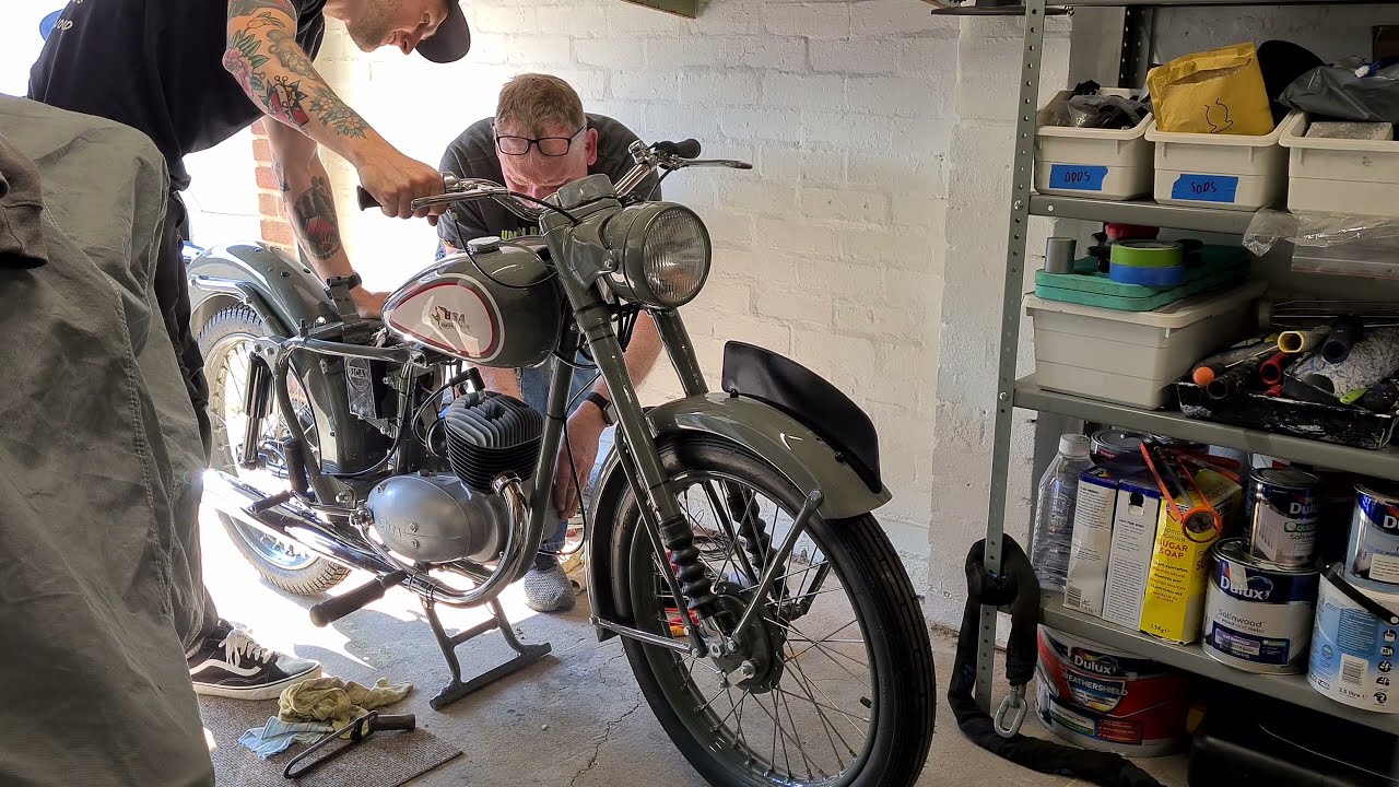 Grandad's/dad's 1956 BSA Bantam D3. First start in ~40 years after a full restoration.
