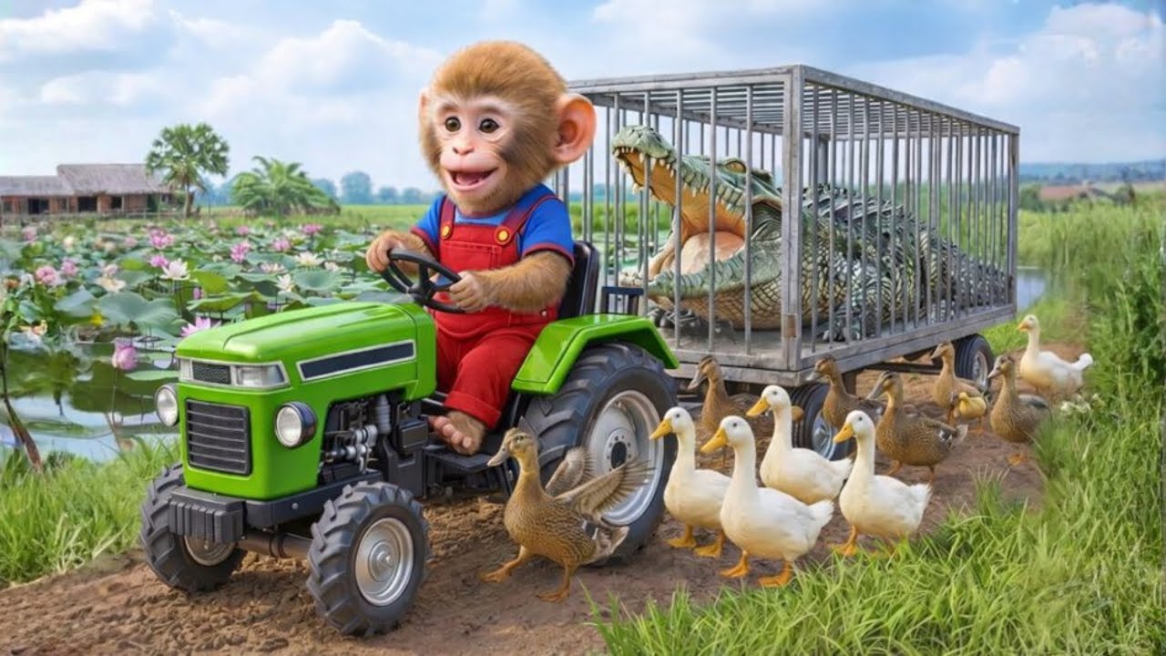 A Baby Monkey, a Tractor, and a Crocodile… The Duckling Rescue No One Expected 🚜🐒🐊