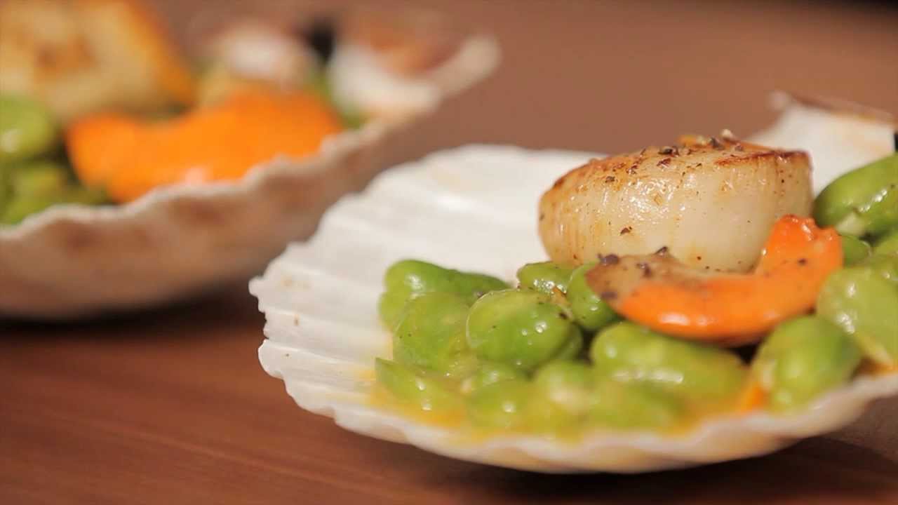 Recette de St jacques aux fêves et à la clementine avec Pavillon de France