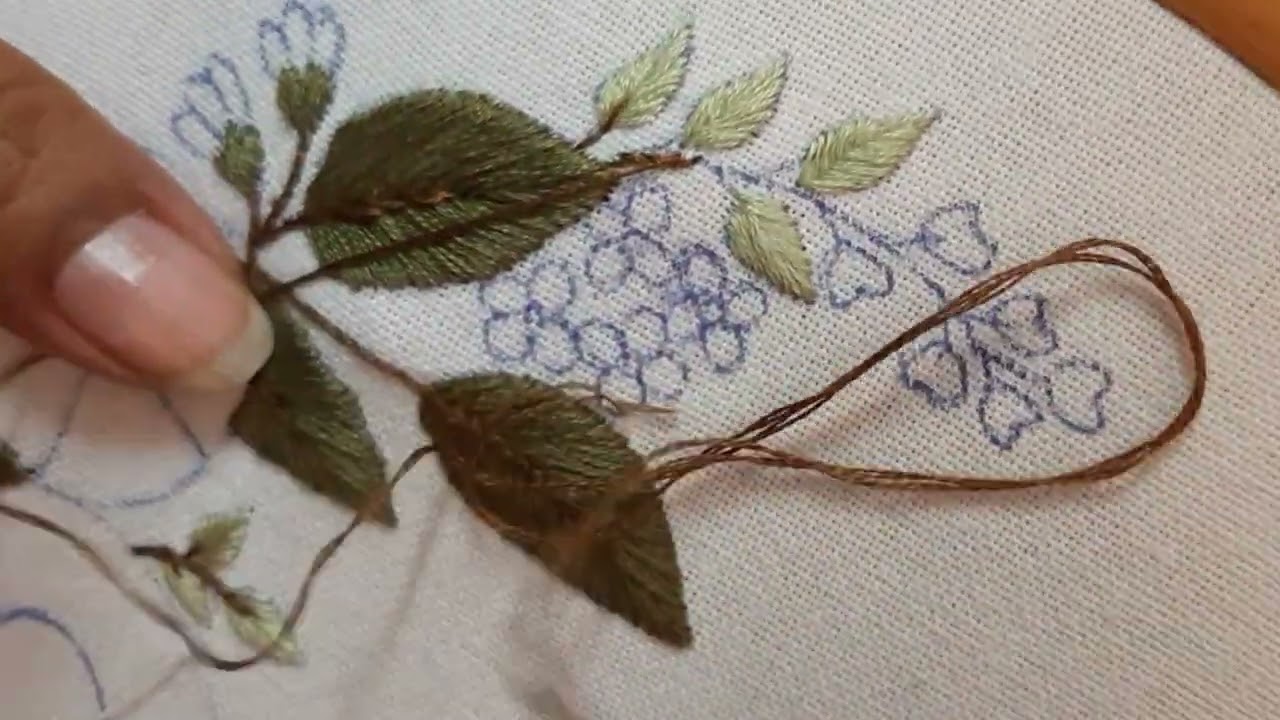 Embroider Leaves with Fish Bone Stitch I Flower Buds with Satin Stitch Beginners Hazel Crafts Store