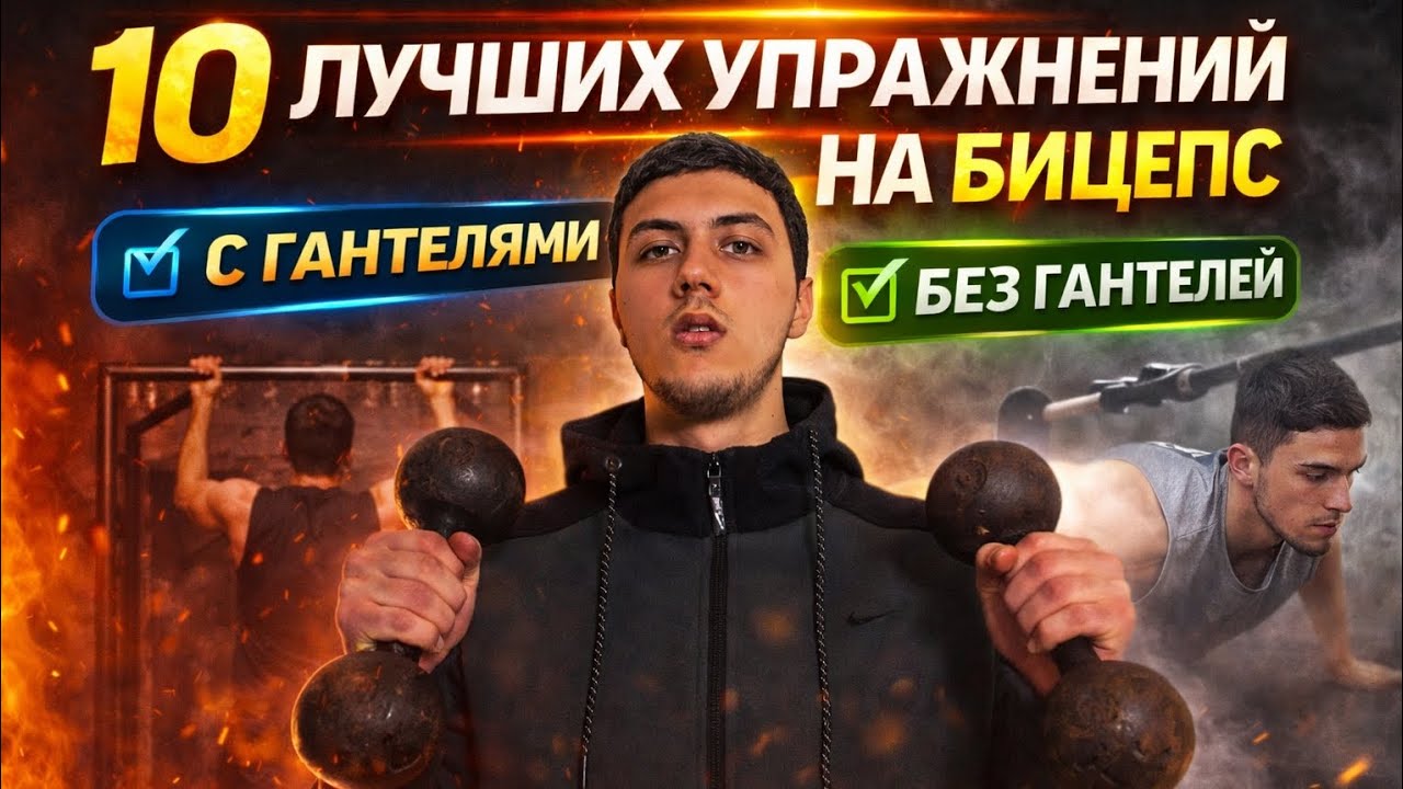 10 ЛУЧШИХ УПРАЖНЕНИЙ НА БИЦЕПС ДОМА 💪 С ГАНТЕЛЯМИ И БЕЗ | Максимальный рост рук