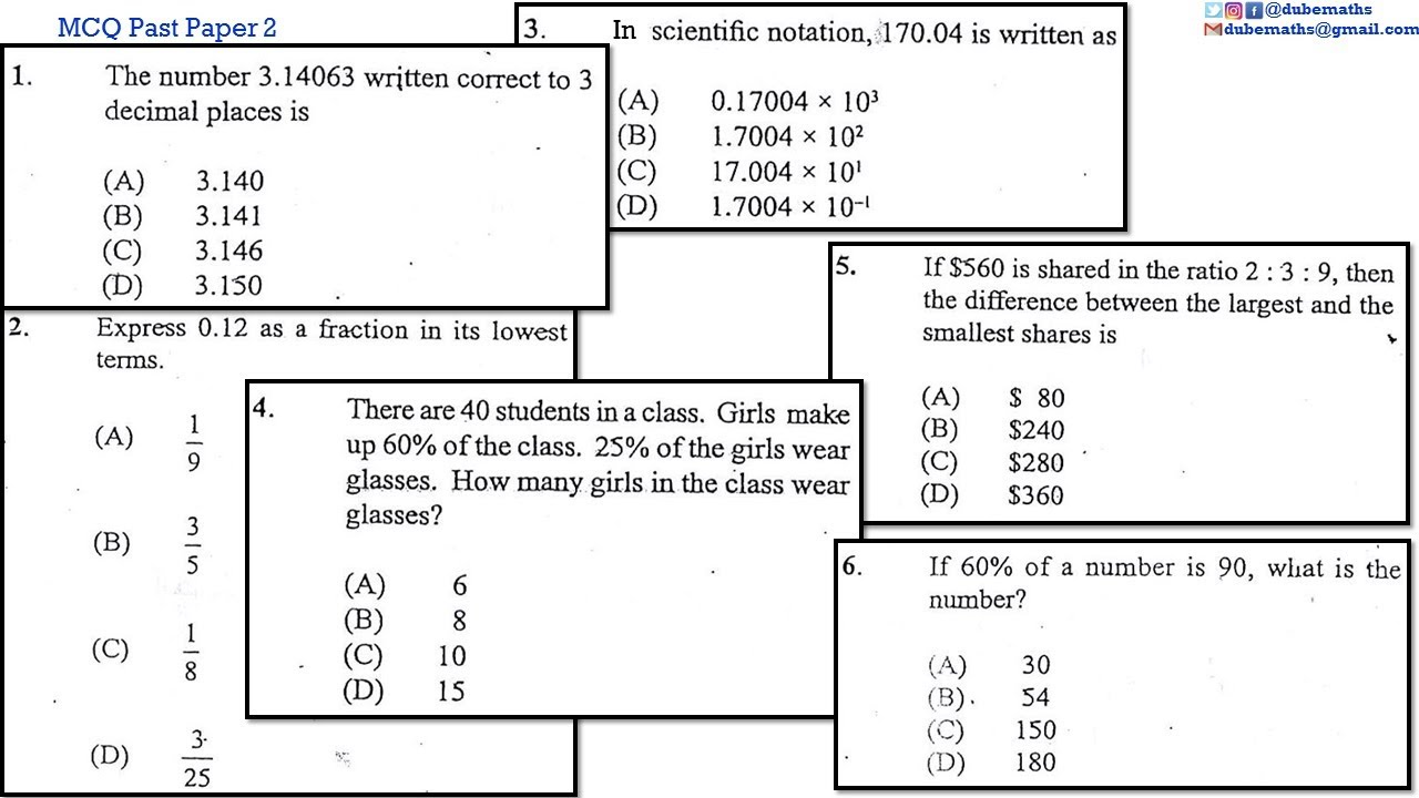 Multiple Choice 2 | 1,2,3,4,5&6 | CXC CSEC Mathematics | Computation