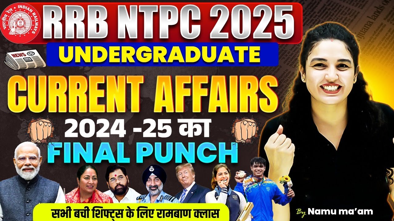 RRB NTPC Undergraduate 2025 Current Affairs 🔥 | 2024 - 25 CA for NTPC UG Exam | By Namu Ma’am
