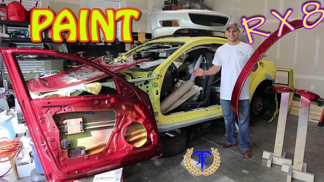 Painting the V8 RX8's Door's, Trunk, and Hood!!  RX8 Rebuild Part 10!!