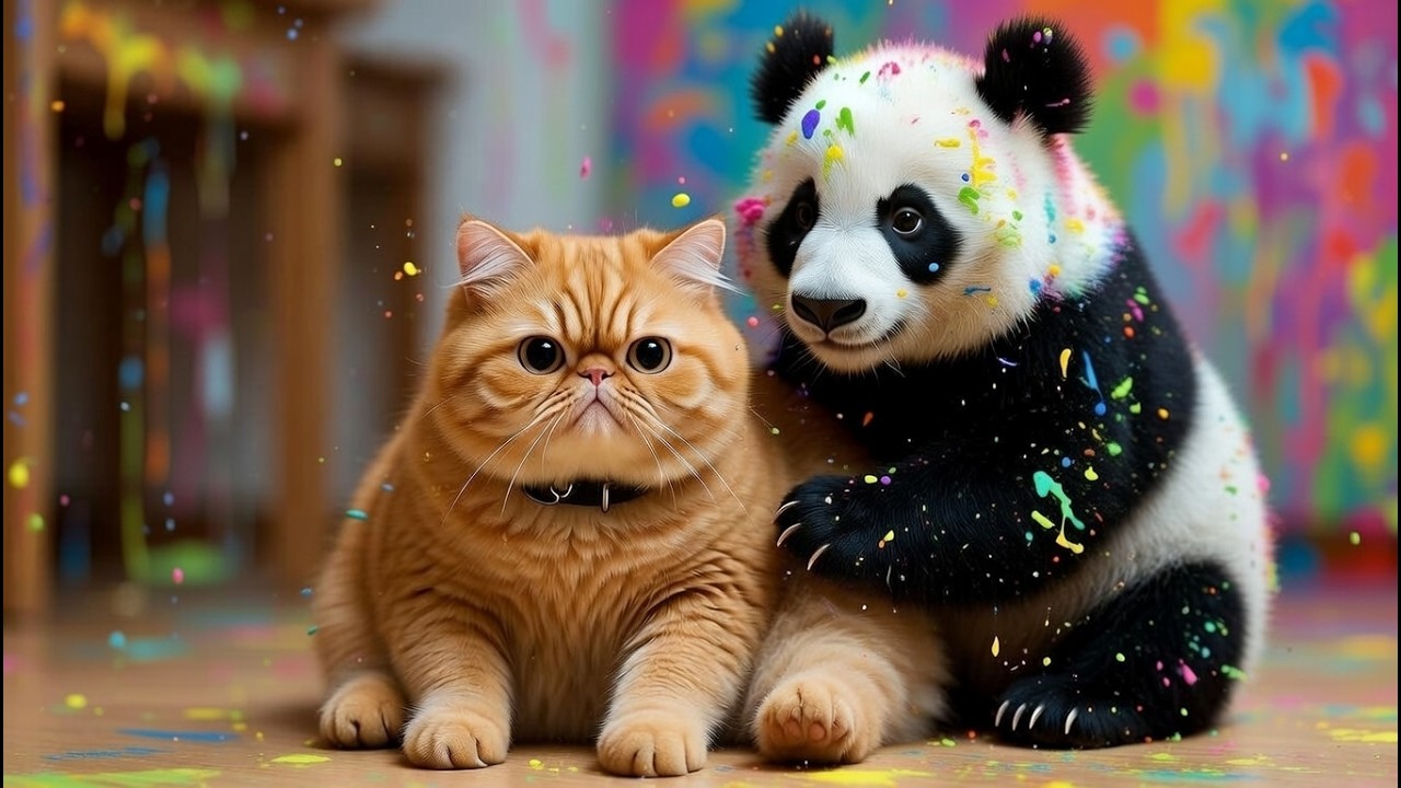Watch This Chubby Orange Cat's HILARIOUS Training Adventure with a Panda! 🐾🐼