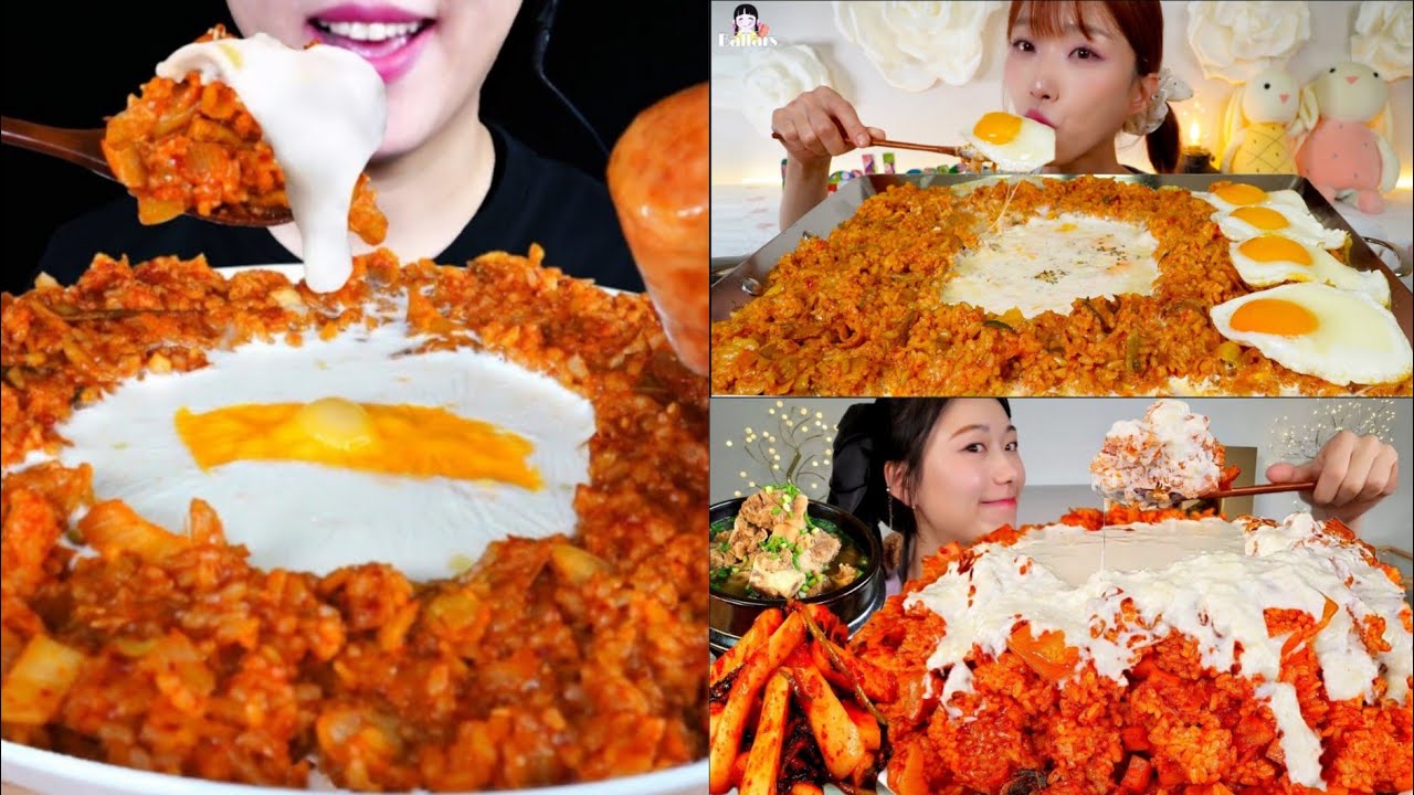 creamy kimchi fried rice mukbang *big bites