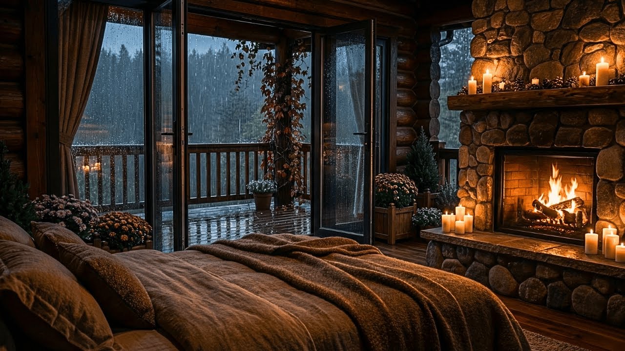 Deep Sleep Rain Sounds | Cozy Fireplace & Rain for Relaxation and Focus