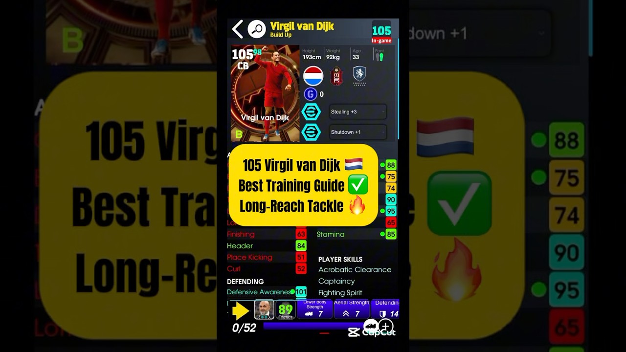 105 Virgil van Dijk 🤩 Best Training Guide ✅ Big Time Double Booster Long-Reach Tackle #efootball