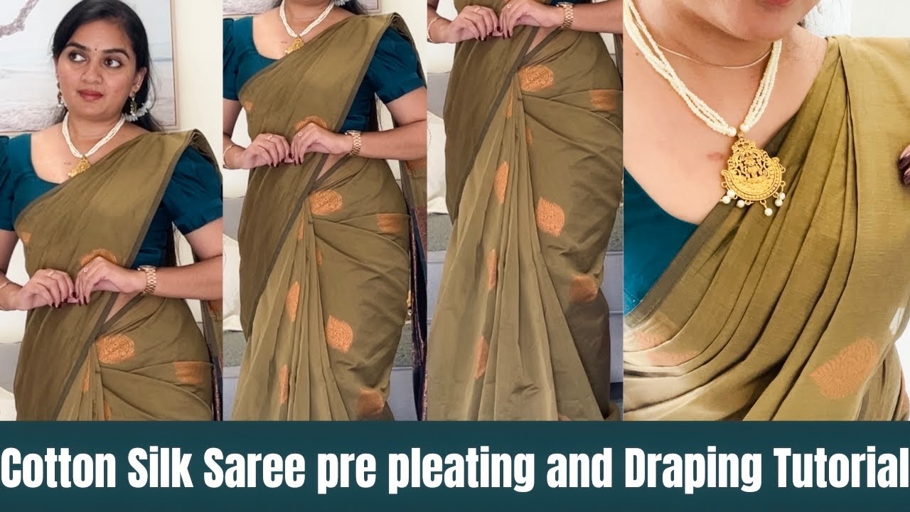 Cotton SilkSaree Draping Tutorial For Beginners|Malayalam New|Easy safer draping with perfect pleats