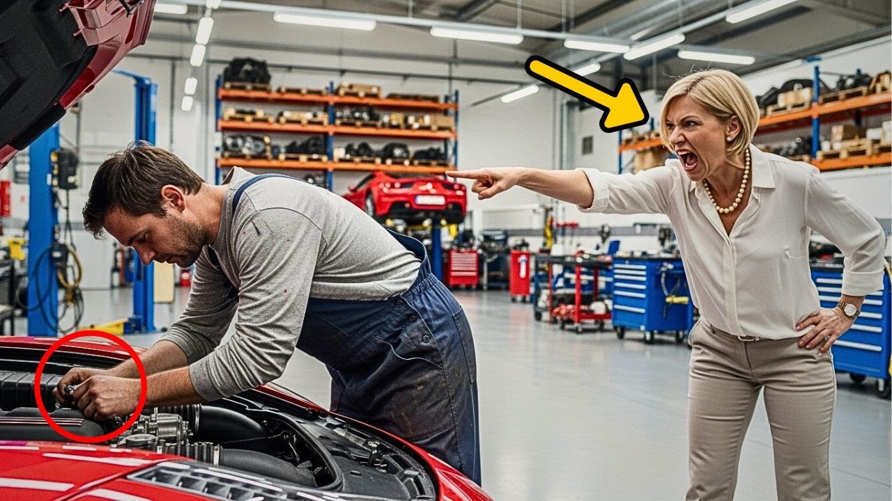 «La milionaria umilia il meccanico per aver toccato la Ferrari… ma lui la ripara e zittisce tutti!»