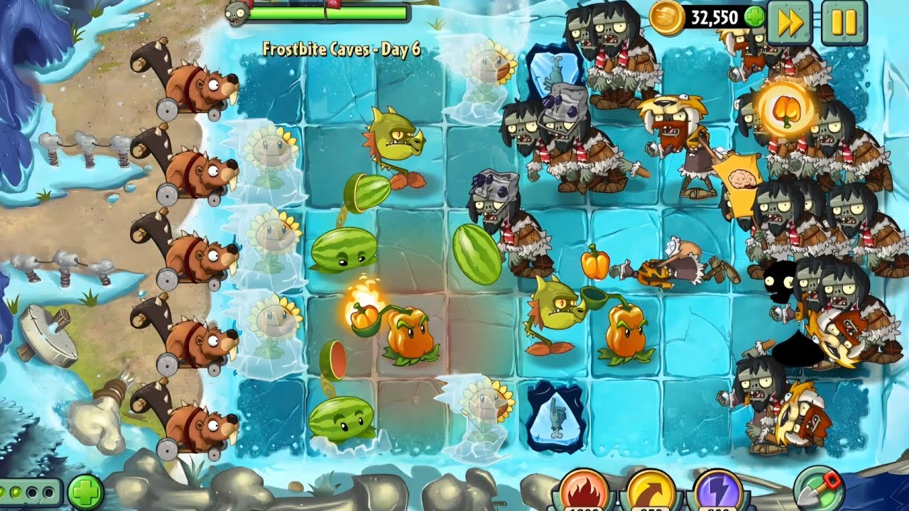 Huge Army off Zombies against Fire balls🔥 PVZ mini games frostbite Caves Day(06,07)