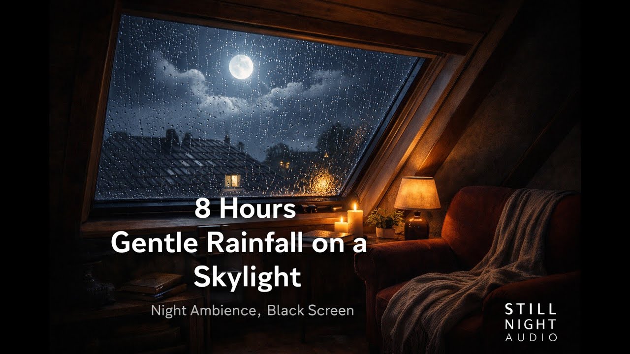 8 Hours Gentle Rainfall on a Skylight – Night Ambience, Black Screen | Still Night Audio