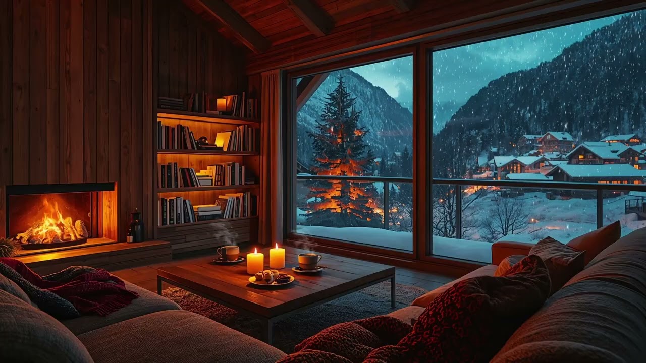 Alpine Hearth Night ❄️ Soft Piano & Fire Warmth 🔥🎹