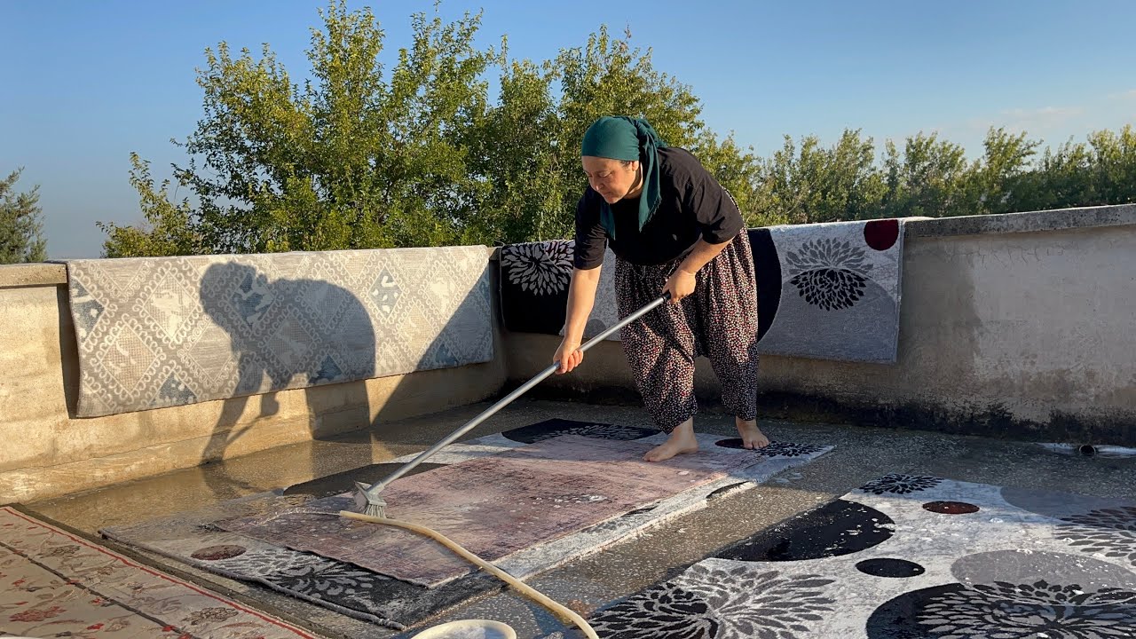 Terasımızda Halı Yıkadık❗️|Soba kurulumu, Köy yaşamı, Mutfak düzeni 