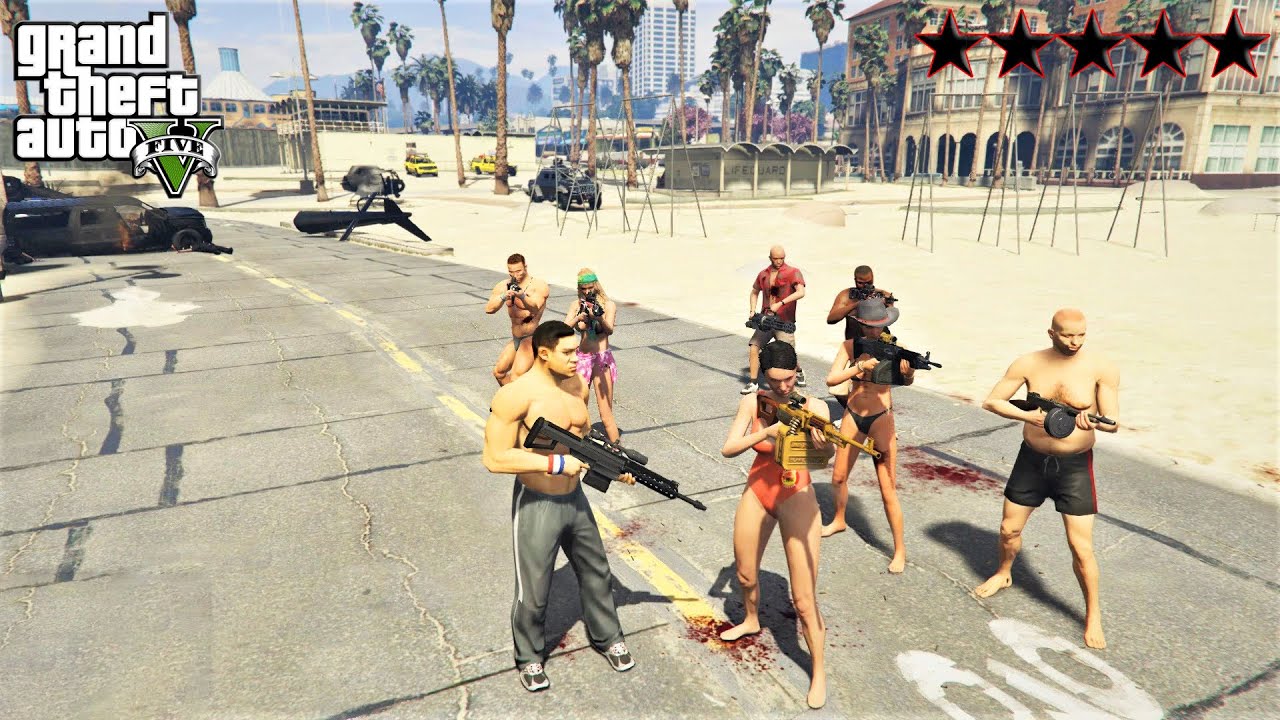 GTA 5 - BEACH DUDES FIVE STAR COP BATTLE At The BEACH(GTA V Funny Moments)