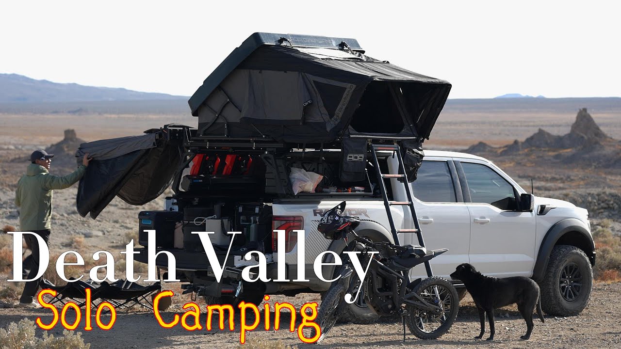 Solo Camping Near Death Valley | Sleeping in a Rooftop Tent | ASMR camping with light music
