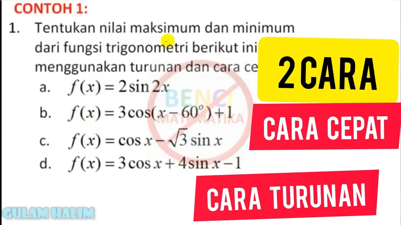 Nilai maksimum minimum Fungsi Trigonometri  contoh 1