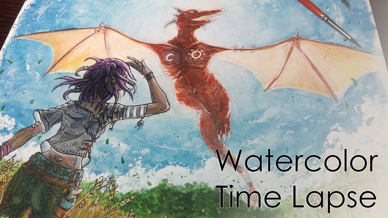 Shadow of the Dragon - Watercolor Time Lapse Painting (+ Ink)