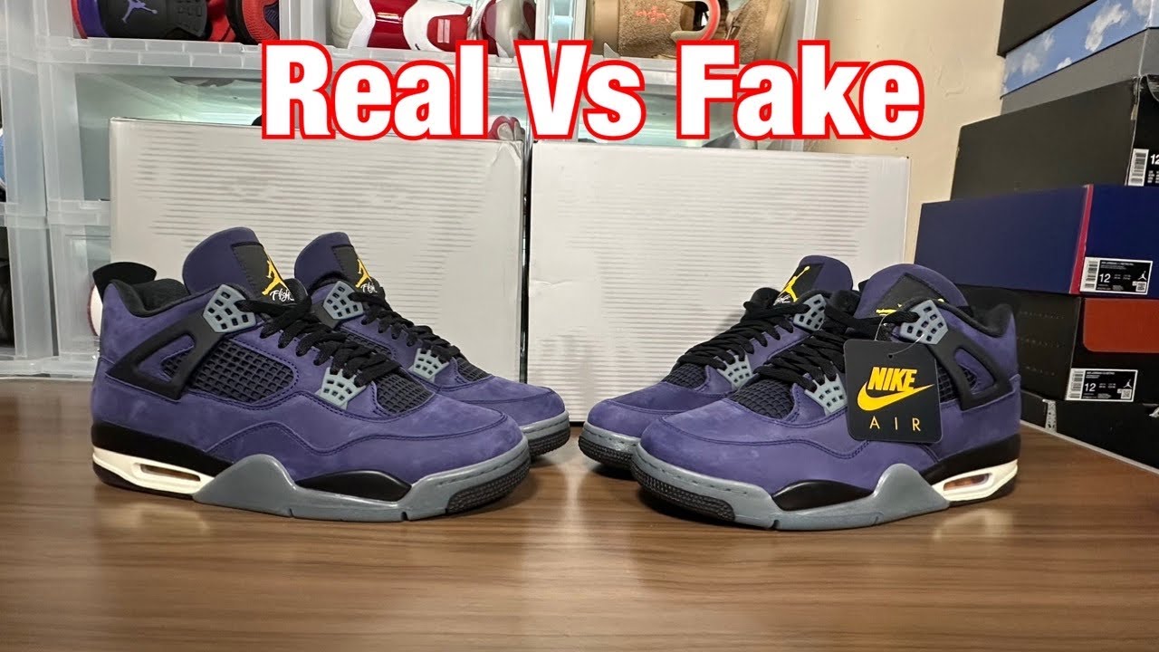 Обзор оригиналов и подделок Air Jordan 4 Lakers/Imperial Purple