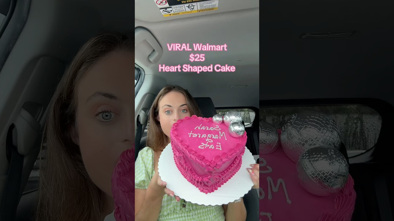VIRAL Walmart $25 Heart Shaped Cake 🩷🪩#walmart #walmartcake #walmartbakery #heartshapedcake