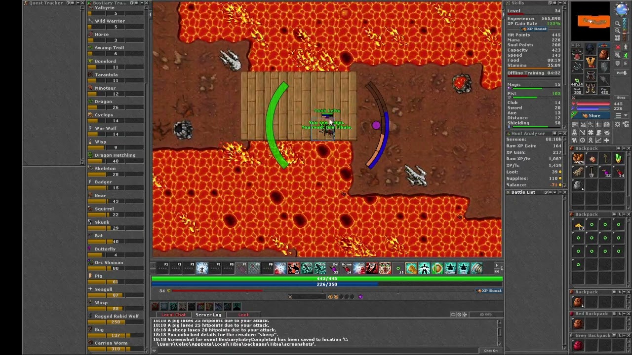 Tibia Monk Lv 34~35 Fist 80+ - FÍBULA Bestiary Carrion Worm - Exploração Sul Thais Bestiary parciais