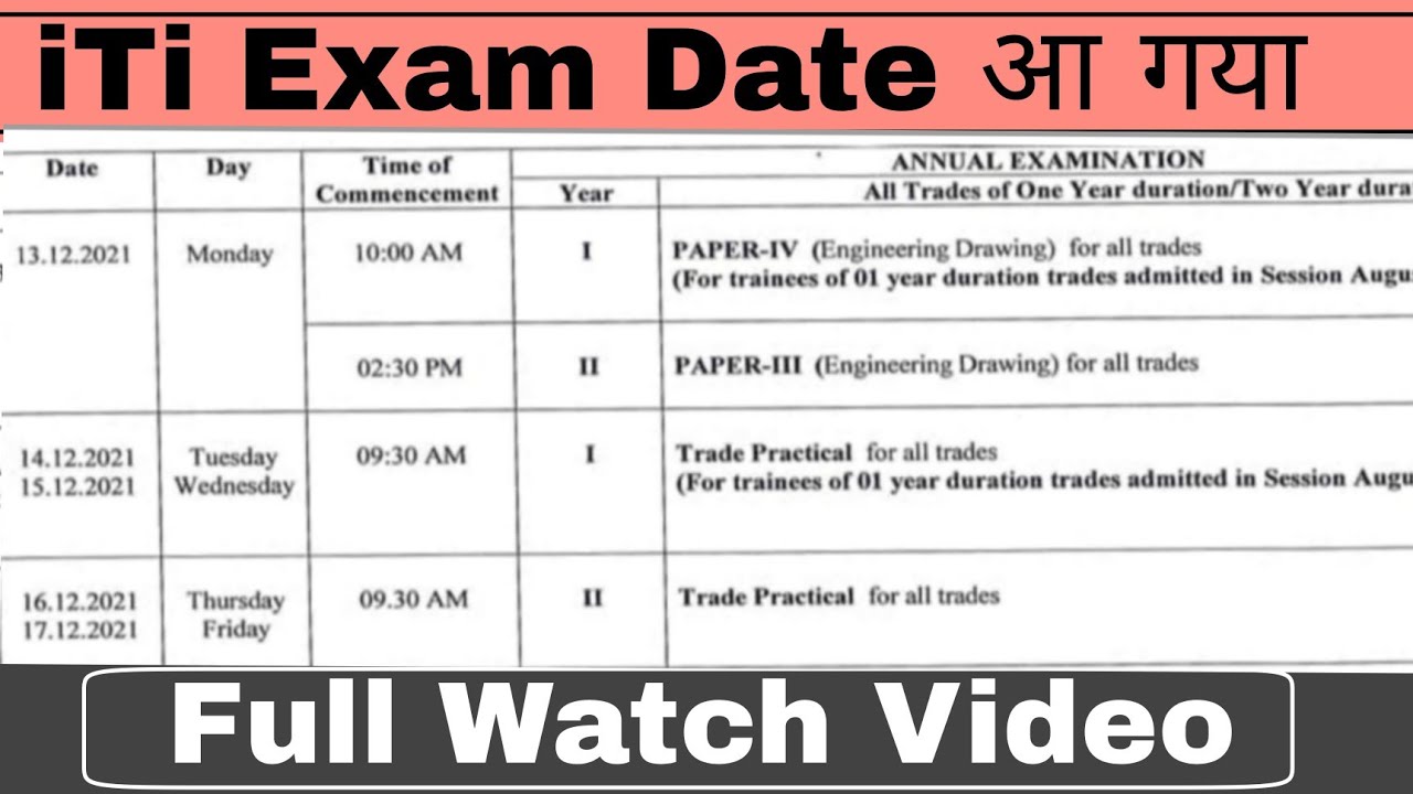iTi Exam Date 2021 | ITI Exam Time Table iTi Exam Date  Session (2019-21), (2020-2022),(2020-2021)