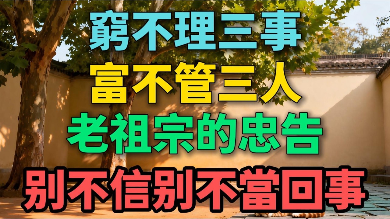 窮不理三事，富不管三人，老祖宗的忠告，別不信別不當回事！【晚晴拾光】#人生智慧 #為人處世 #生活經驗 #情感故事 #家庭關系 #個人成長 #人性 #忠告
