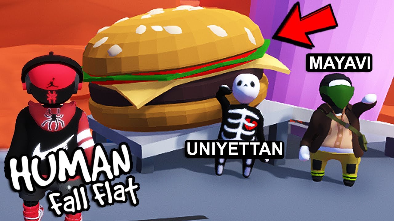 НЕ ТРОГАЙТЕ ГИГАНТСКИЙ БУРГЕР В HUMAN FALL FLAT, ЭТО ЛОВУШКА!! ЧАСТЬ 1