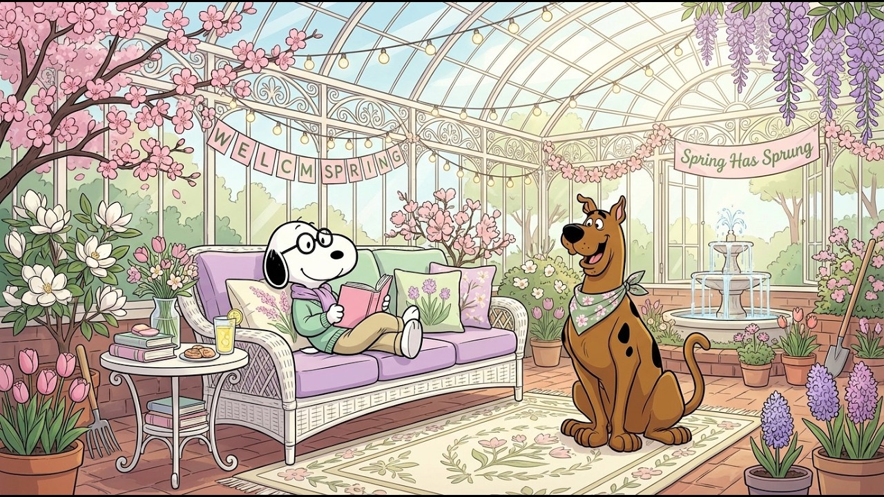 Snoopy Reading Peacefully In A Bright Spring Garden 🌼🌸 Smooth Jazz for Study, Clear Mind, Work