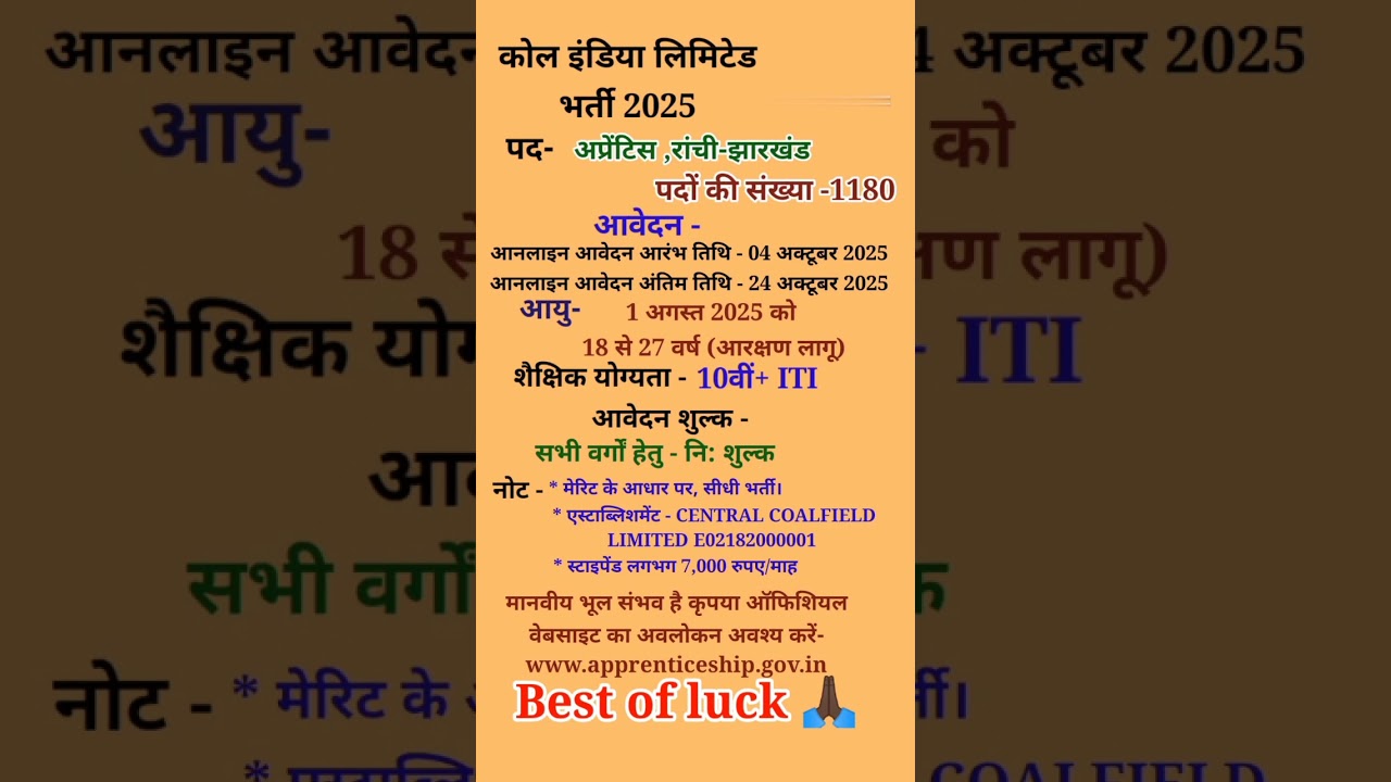Coal India Limited Bharti 2025|Coal India Limited Recruitment Vacancy 2025#Coal India Limited 1180#