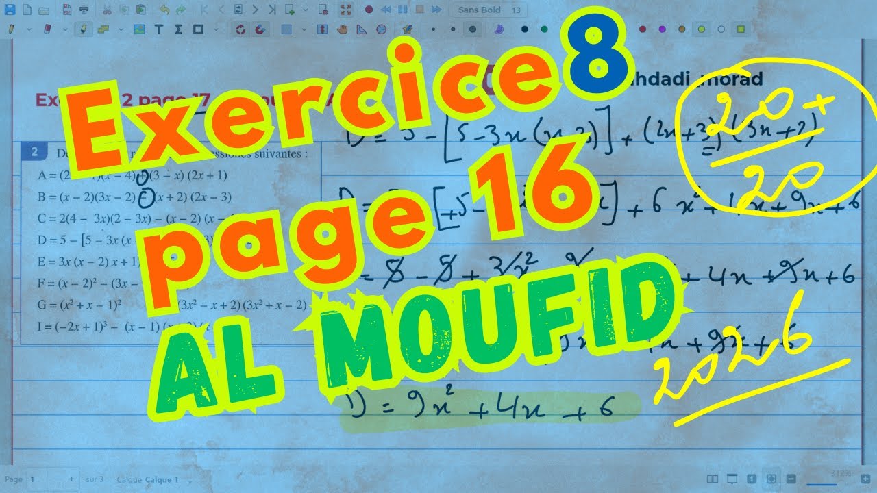 Correction de l'exercice 8 – page 16 | Al Moufid 3ème année collège développement et factorisation