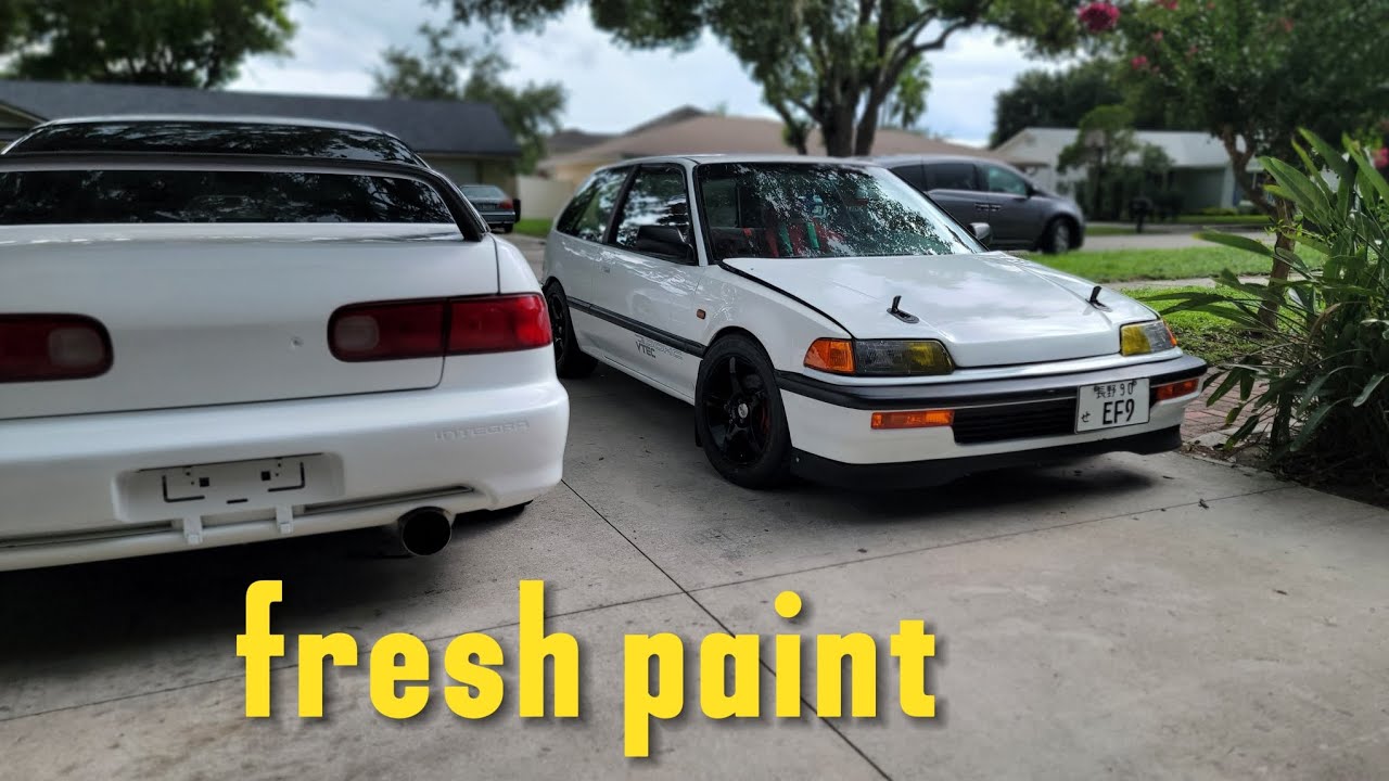 More progress on the Integra and color matching the Civic EF hood