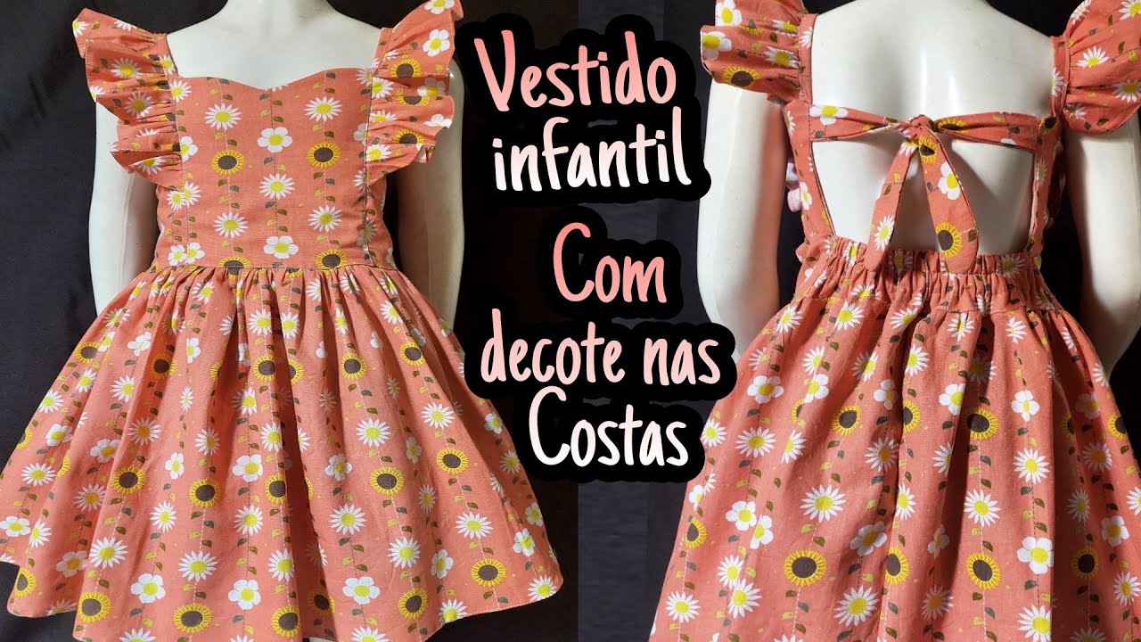 COMO FAZER VESTIDO INFANTIL DE ALÇAS E BABADOS COM DECOTE NAS COSTAS (MOLDE FACIL)