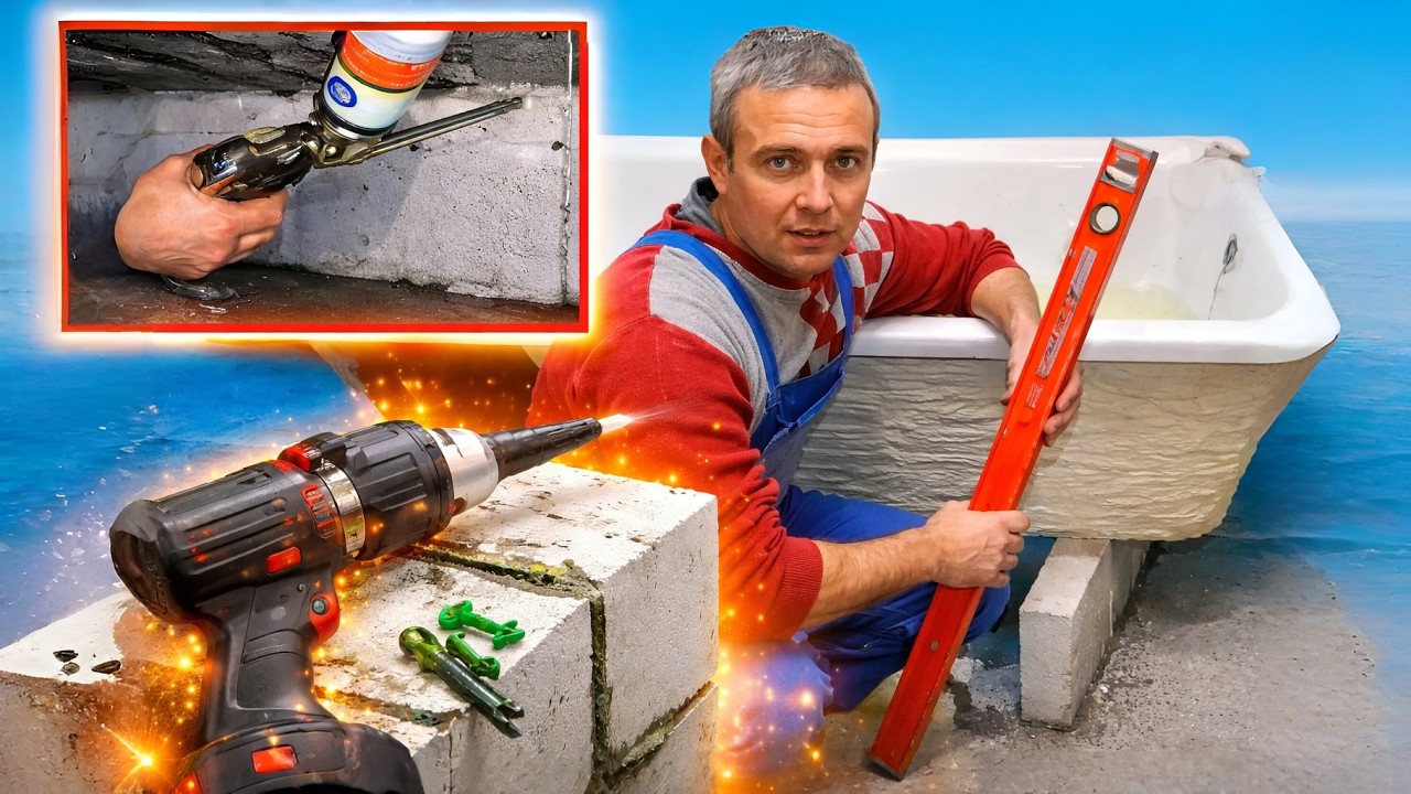 Установка акриловой ванны (на газобетон)