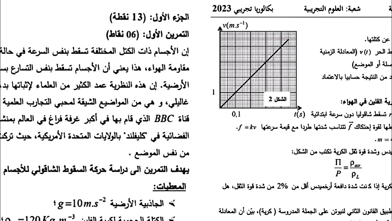 ثالثة ثانوي سقوط حر وسقوط شاقولي تمرين روعة