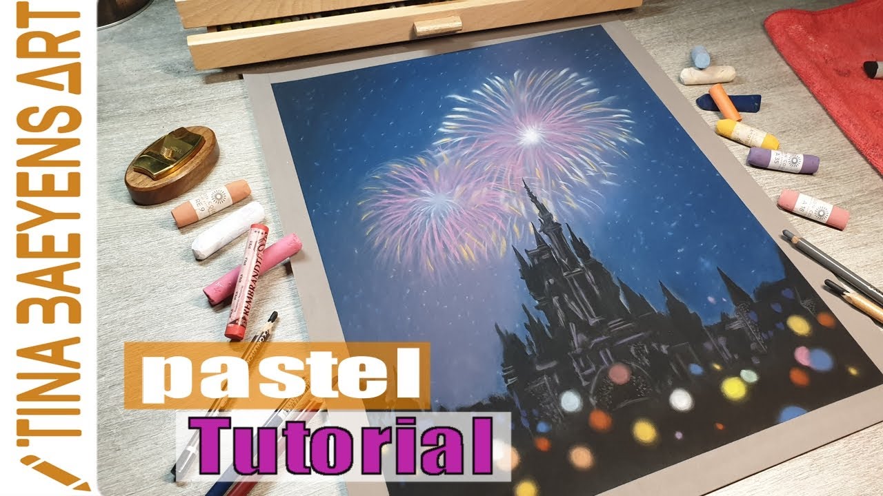 Pastel TUTORIAL Fireworks & Silhouette  | STEP BY STEP | TinaBaeyensArt