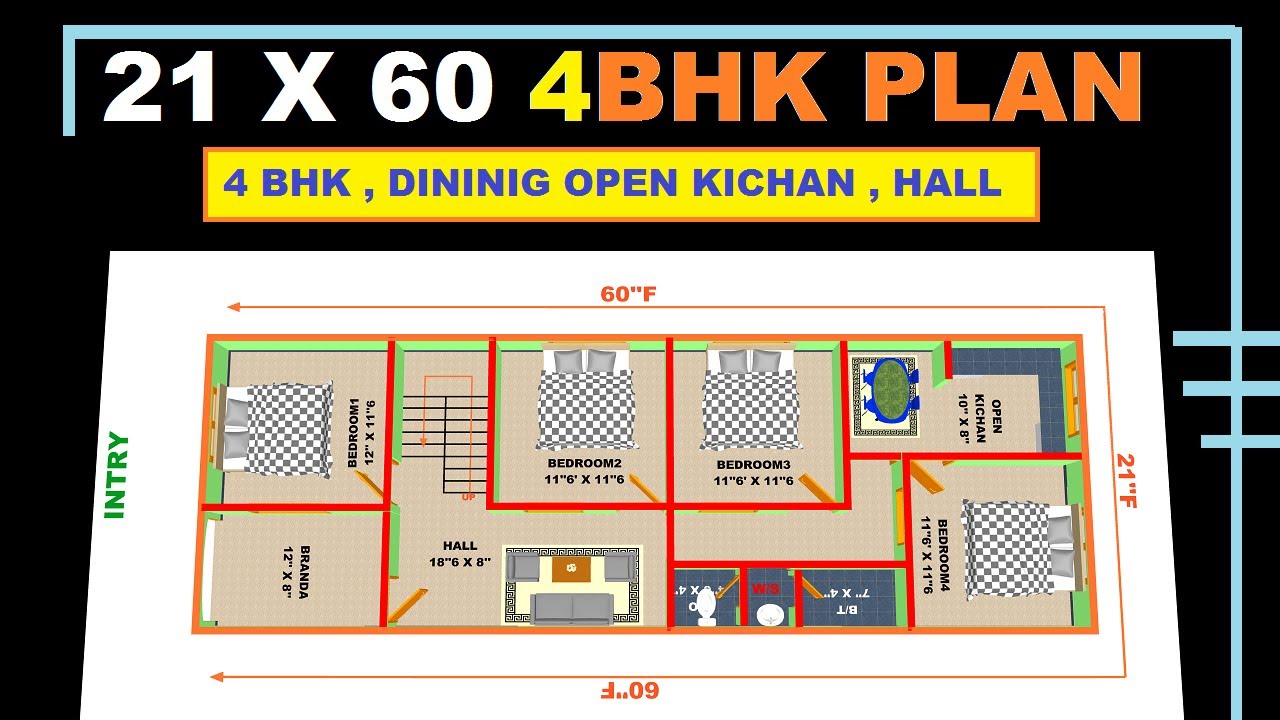 21 x 60 4bhk house desing 21 * 60 4बैडरूम वाला घर का नक्शा Plan No. GHG0087