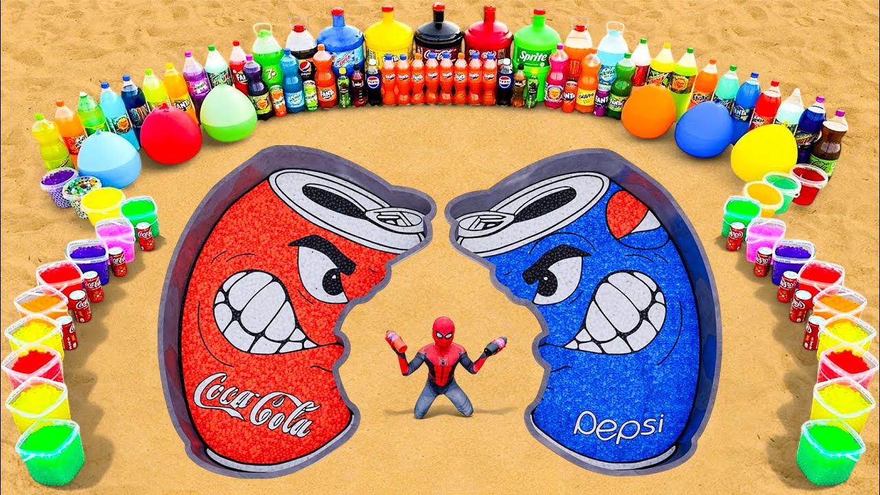 How to make Coca Cola vs Pepsi Battle with Big Orbeez, Balloons, Giant Coca Cola & Fanta and Mentos