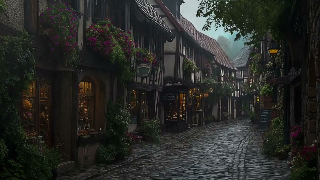 Ancient Town Rainstorm 🌧️ | Soothing Sounds of Rain Falling on Medieval Stone Roads