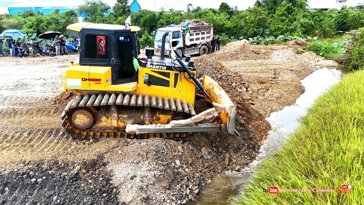 Massive Stone Filling Reclaim Flood Area! Skills Dozer Pushing Stones & Dump Trucks Big Moving Stone