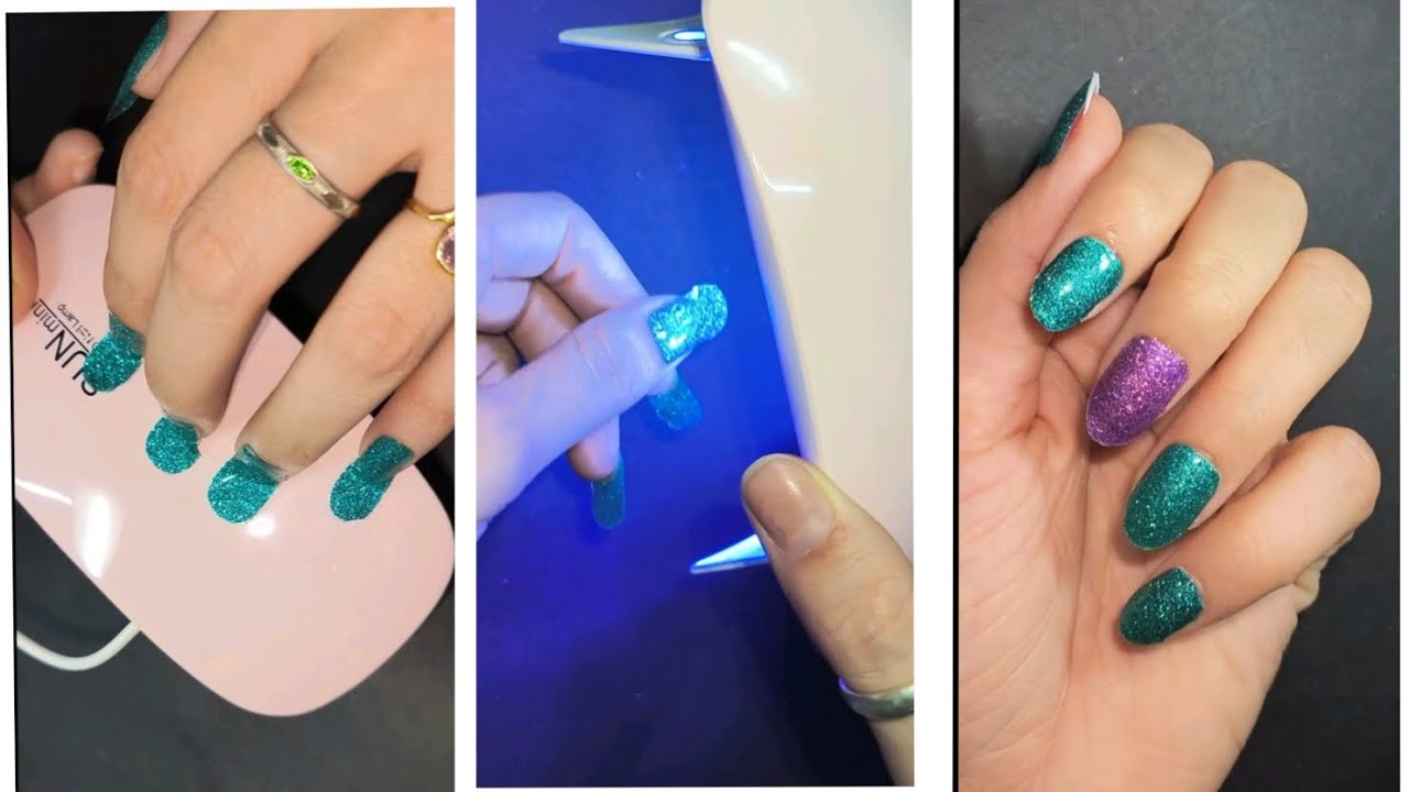 Satisfying Gel Nail Stickers: how to apply gel sticker at home #asmr #nailstickers #viral #uvlight