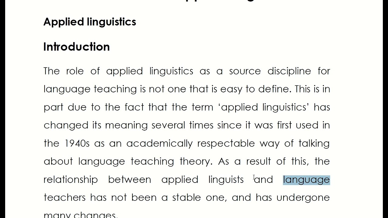 Lecture 1: Introduction to Applied Linguistics