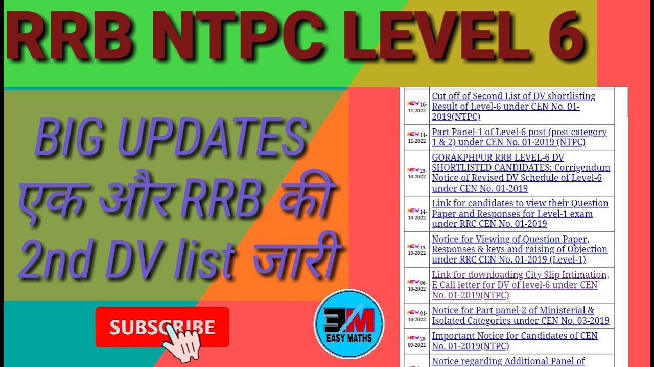 RRB NTPC LEVEL 6 DV AND MEDICAL UPDATES